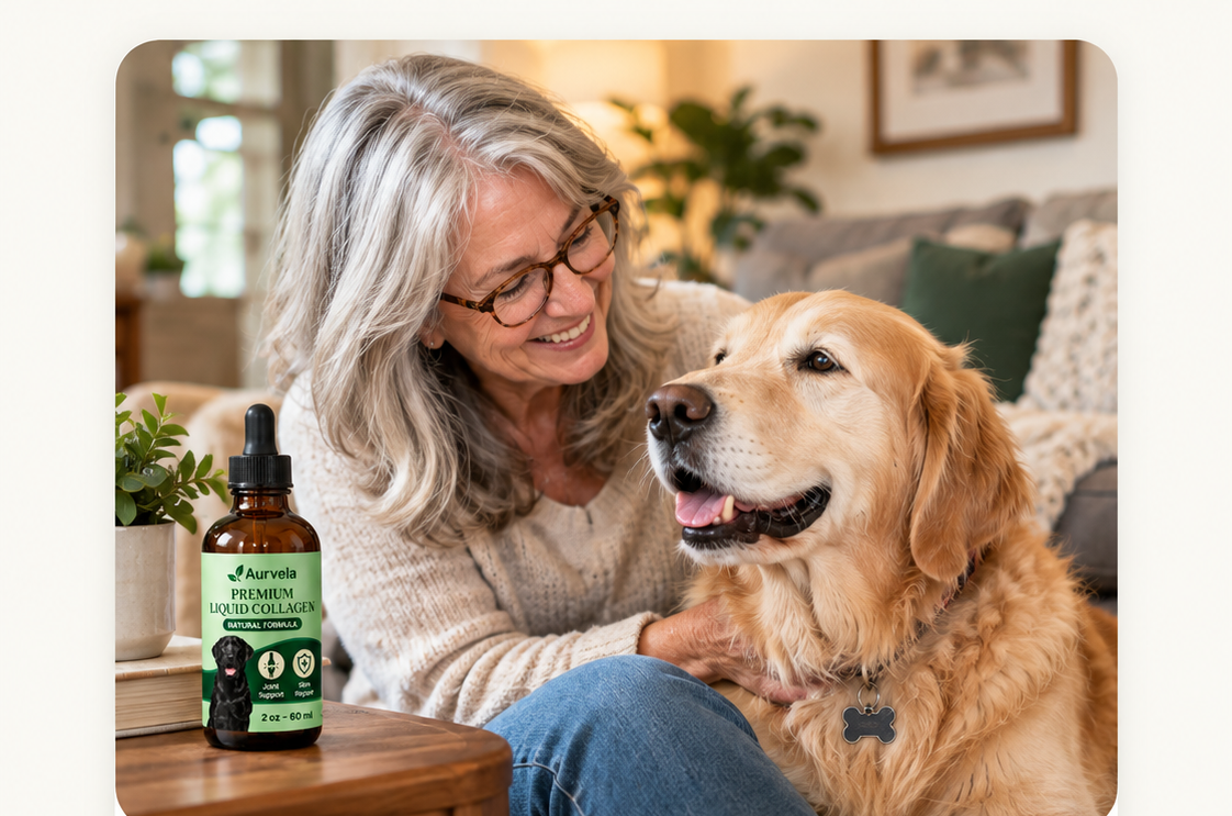 Aurvela customer with her golden retriever
