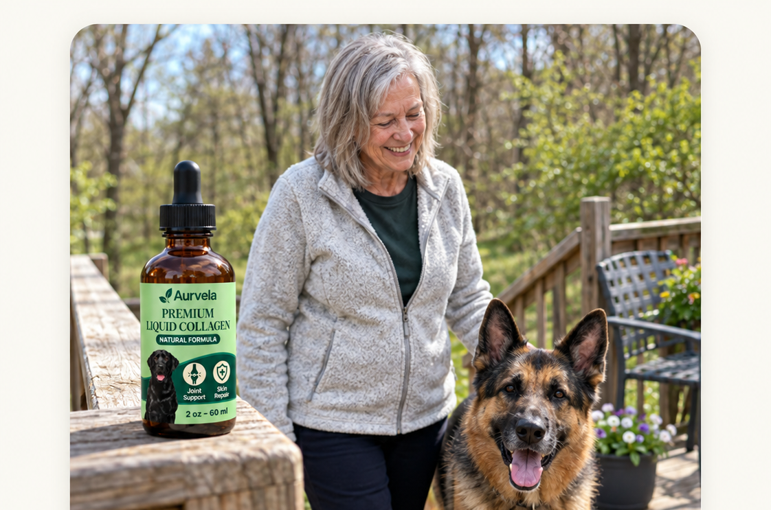 Aurvela customer with her senior dog